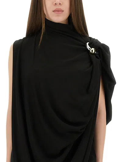 Jean Paul Gaultier Draped High Neck Sleeveless Asymmetric Dress In Black