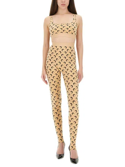 Marine Serre Beige Recycled Moon Jersey Stirrup Leggings In Brown
