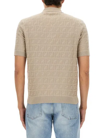 Fendi Ff Cotton Knit Polo Shirt In Neutral