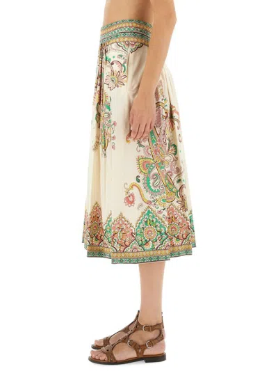 Etro Paisley Print Midi Skirt In Neutral