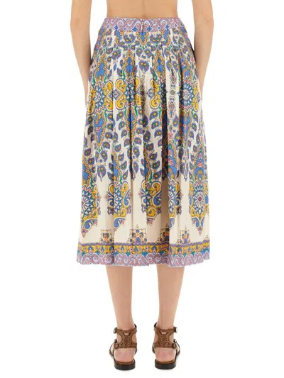 Etro Paisley Print Cotton Midi Skirt In Multi