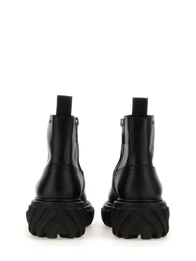 Off-white Chunky Sole Leather Boots With Elastic Side Panels In Black