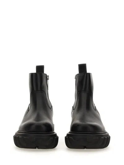 Off-white Chunky Sole Leather Boots With Elastic Side Panels In Black