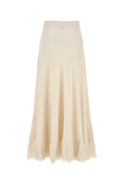 Bottega Veneta High Waist A-line Skirt With Fringe Hem In Neutral