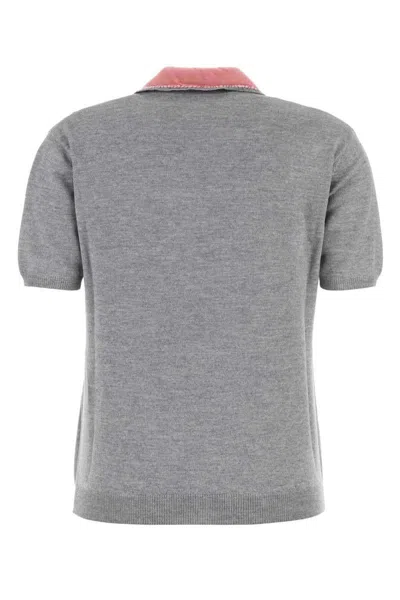 Marni Wool Polo Shirt With Velvet Collar Clothing In Gray