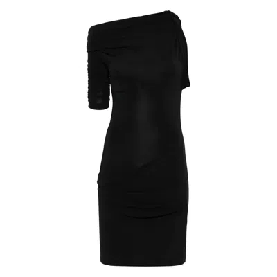 Jacquemus One-shoulder Knee-length Dress Ruched Detailing In Black
