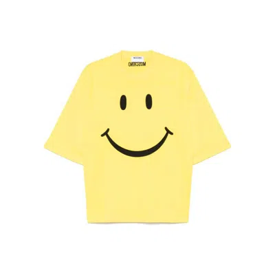 Moschino Smiley Face Graphic T-shirt In Bright Yellow Cotton
