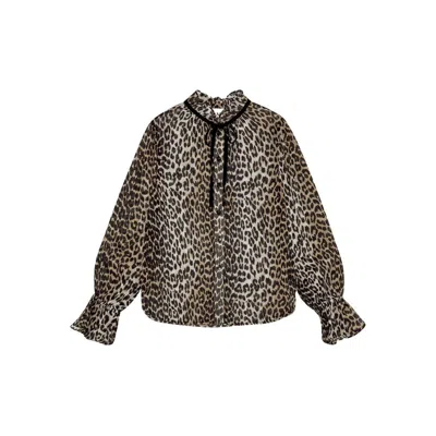Ganni Printed Viscose Chiffon Tie String Shirt Shirts Animalier In Animal Print