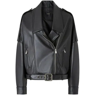 Pinko Cropped Leather Jacket With Asymmetrical Zip