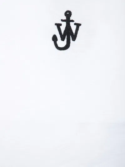 Jw Anderson Mens White Anchor-embroidery Crop Cotton-jersey T-shirt In White