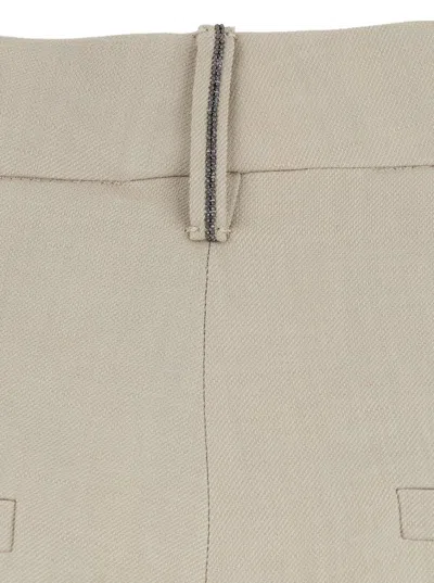 Brunello Cucinelli Beige Pants With Monil Detail On The Loop And Pences In Viscose And Linen Blend Woman