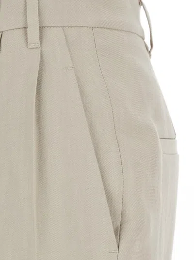 Brunello Cucinelli Beige Pants With Monil Detail On The Loop And Pences In Viscose And Linen Blend Woman