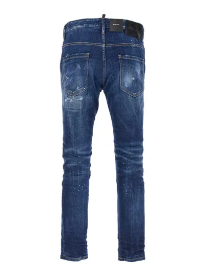 Dsquared2 Blue Jeans With Ripped Details And Logo Patch On The Rear In Denim Man In Blue