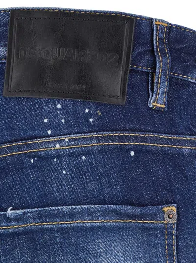 Dsquared2 Blue Jeans With Ripped Details And Logo Patch On The Rear In Denim Man In Blue