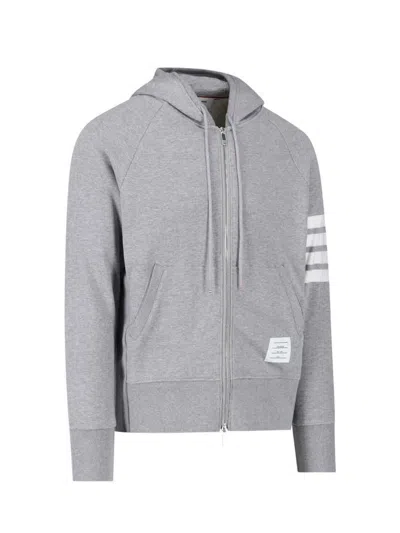 Thom Browne Mens Light Grey Striped Brand-patch Cotton-jersey Hoody