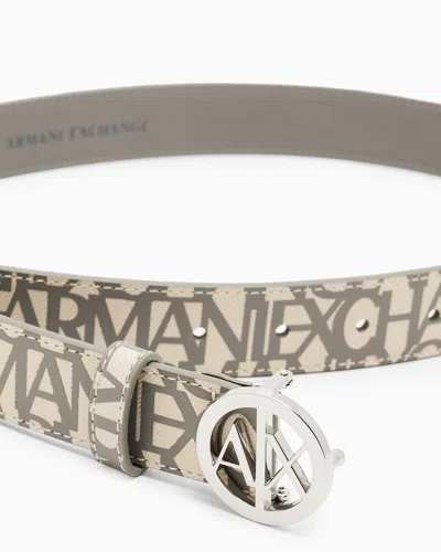 Armani Exchange Eco-leather Belt With Round Logo Buckle In Metallic