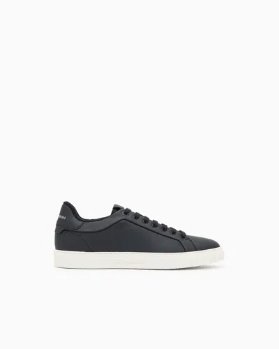 Emporio Armani Lace-up Leather Sneakers In Black