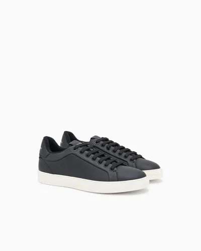 Emporio Armani Lace-up Leather Sneakers In Black