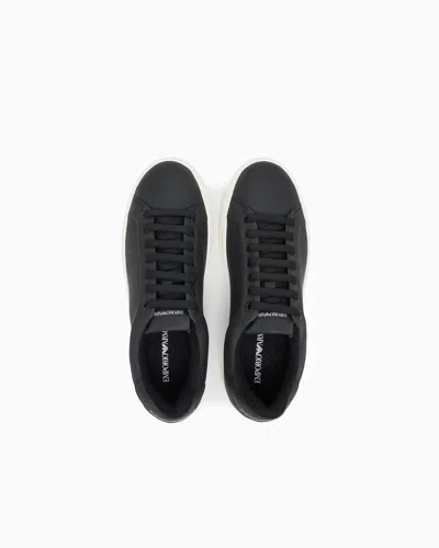 Emporio Armani Lace-up Leather Sneakers In Black