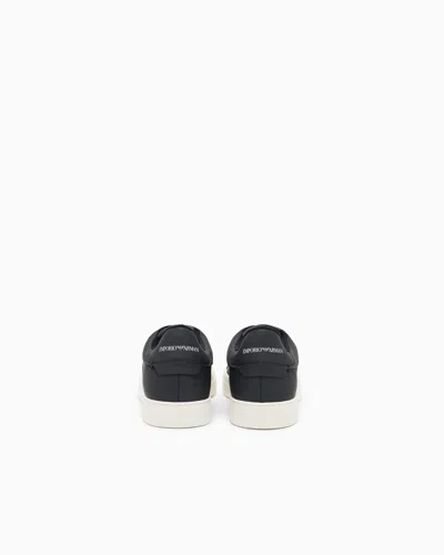 Emporio Armani Lace-up Leather Sneakers In Black