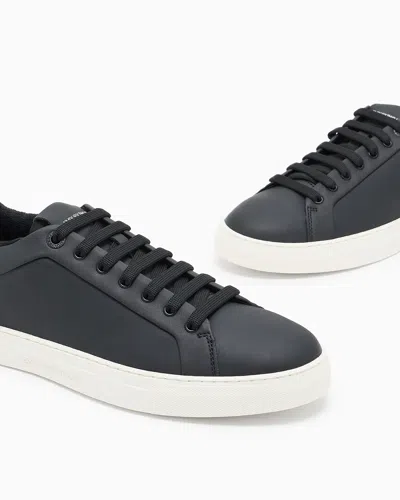 Emporio Armani Lace-up Leather Sneakers In Black