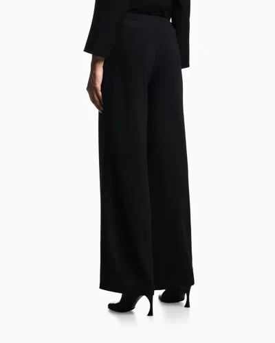 Emporio Armani Stretch Sandblasted Fabric Trousers With Pleats In Black