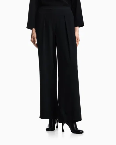 Emporio Armani Stretch Sandblasted Fabric Trousers With Pleats In Black