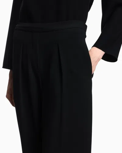 Emporio Armani Stretch Sandblasted Fabric Trousers With Pleats In Black