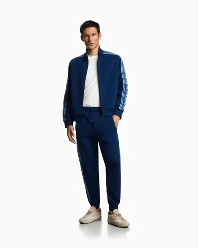 Emporio Armani Asv Double-jersey Full-zip Sweatshirt With Logo Stripe