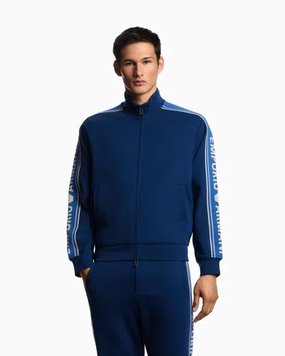 Emporio Armani Asv Double-jersey Full-zip Sweatshirt With Logo Stripe