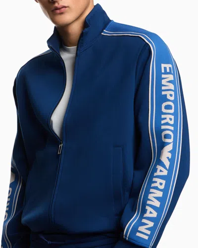 Emporio Armani Asv Double-jersey Full-zip Sweatshirt With Logo Stripe