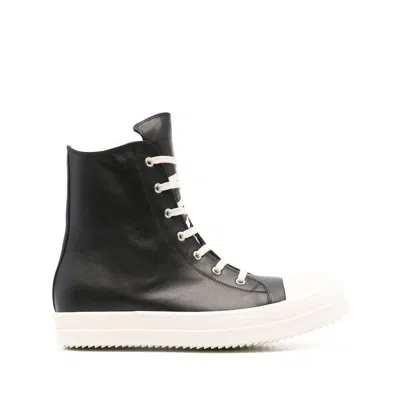 Rick Owens Men Leather High-top Sneakers In Black
