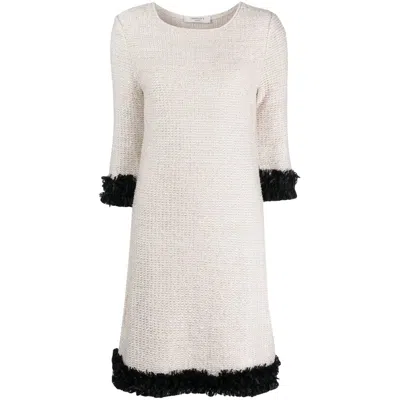 Charlott Contrasting-trim Bouclé Flared Dress In White