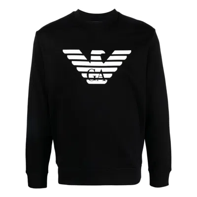 Emporio Armani Cotton Blend Crewneck Sweatshirt In Black