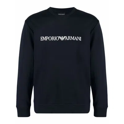Emporio Armani Cotton Blend Crewneck Sweatshirt In Blue