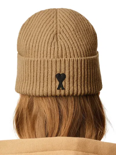Ami Alexandre Mattiussi Ami De Coeur Wool Beanie In Gold