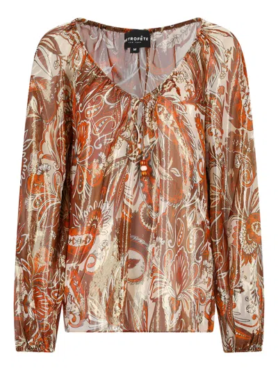 Retroféte Paisley Metallic Blouse In Orange