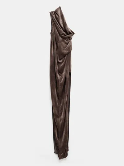 Rick Owens Draped One-shoulder Dress In Brown