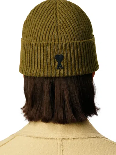 Ami Alexandre Mattiussi Ami De Coeur Wool Beanie In Green