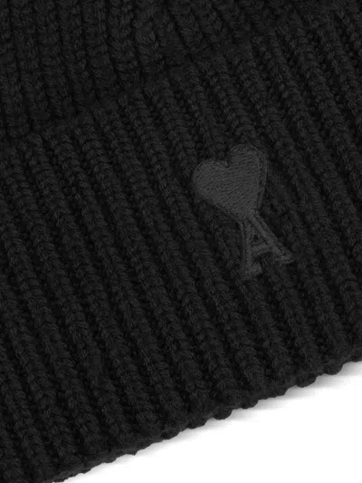 Ami Alexandre Mattiussi Ami De Coeur Wool Beanie In Black