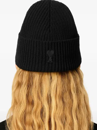Ami Alexandre Mattiussi Ami De Coeur Wool Beanie In Black