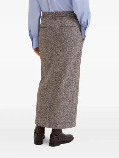 Brunello Cucinelli Slit-front Pencil Maxi Skirt In Brown