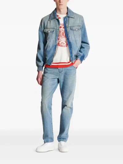 Balmain Blue Cropped Lined Denim Jacket In Blue