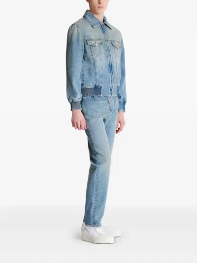 Balmain Blue Cropped Lined Denim Jacket In Blue