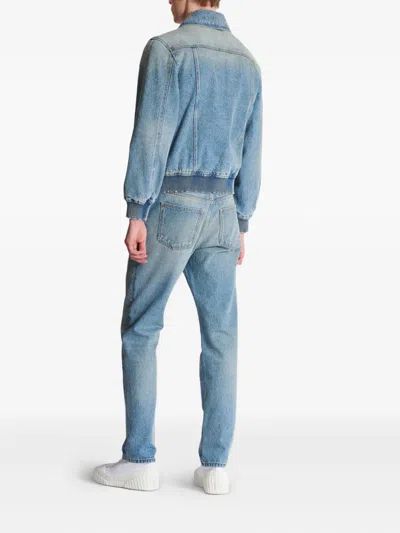 Balmain Blue Cropped Lined Denim Jacket In Blue
