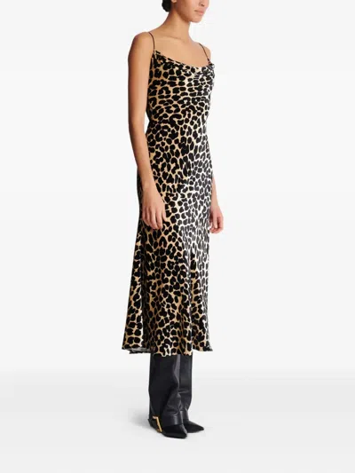 Balmain Velvet Leopard Print Midi Dress In Brown