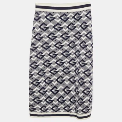 Pre-owned Gucci Navy Blue Cotton Jacquard Knit Knee-length Skirt Xs