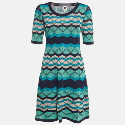 Pre-owned M Missoni Blue Pattered Knit Mini Dress M