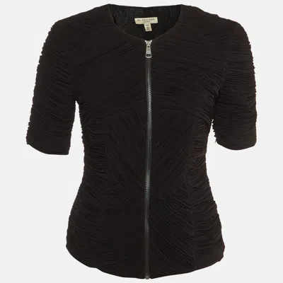Pre-owned Burberry Black Crepe Plisse Zip Front Top S