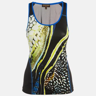 Pre-owned Roberto Cavalli Gym Roberto Cavalli Black Printed Jersey Tank Top M